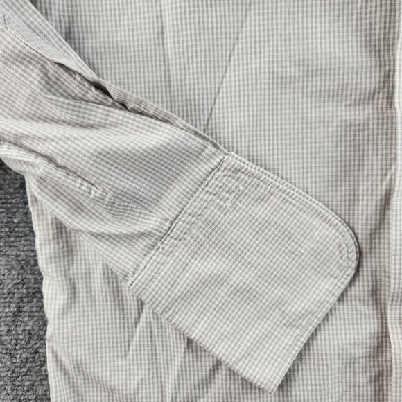 Eton Size 15 Button Up Shirt Long Sleeve Cotton Designer French Cuff Gray Check - Picture 4 of 16
